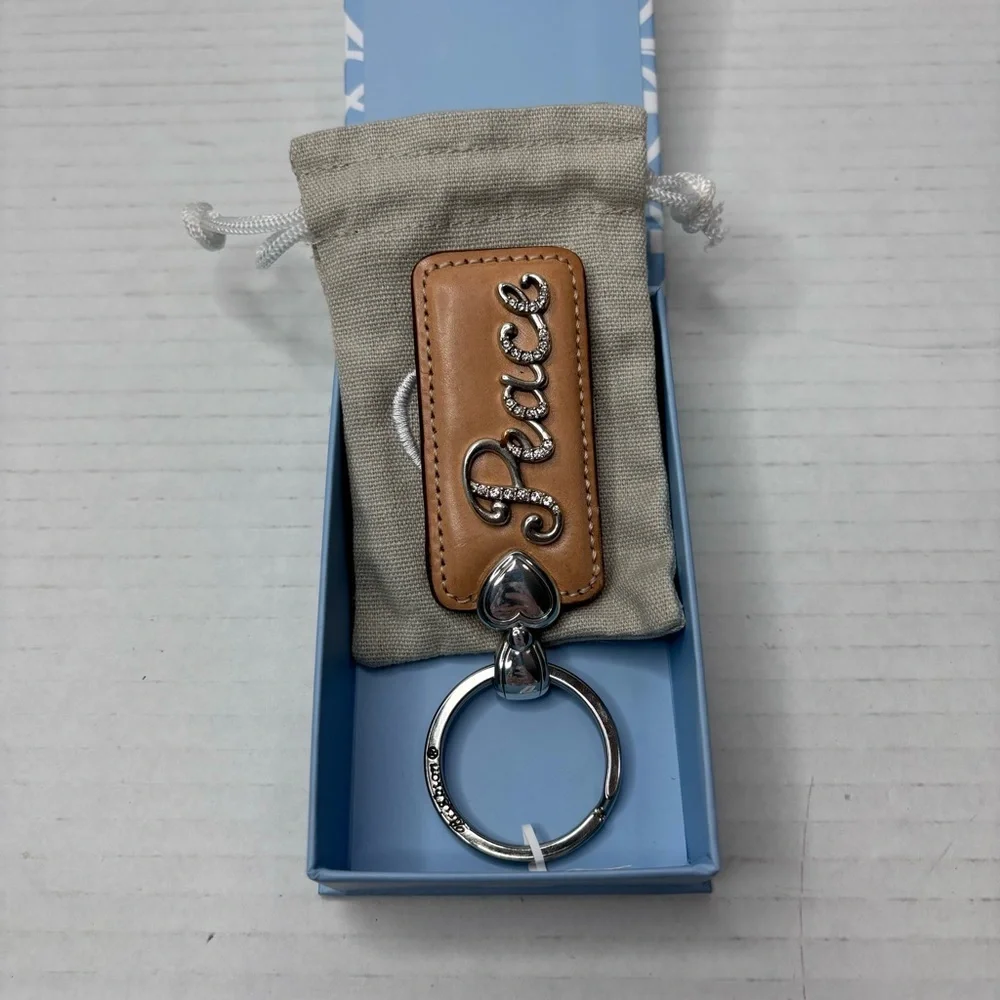 New BRIGHTON Peace Tan Leather Key Fob